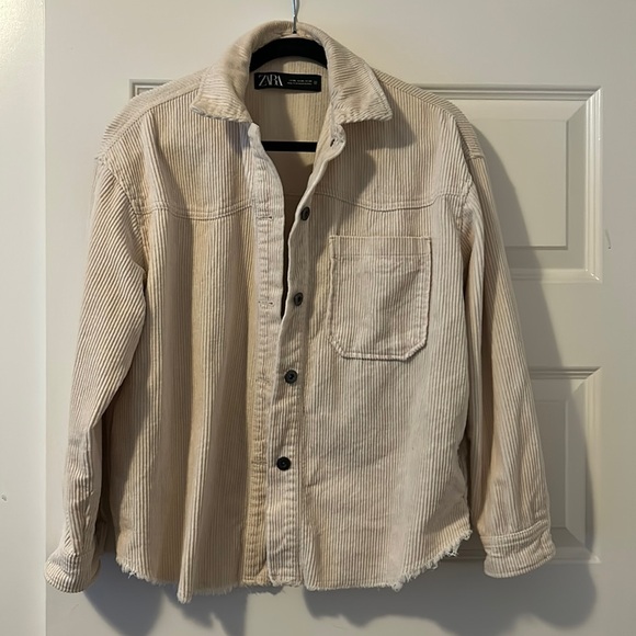 Zara Corduroy Jacket Women’s XS Cream Oversized Collared Button Up - Picture 2 of 4